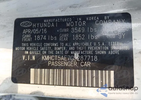 2016 Hyundai Accent Se из США, поврежденный, VIN KMHCT5AE7GU287718